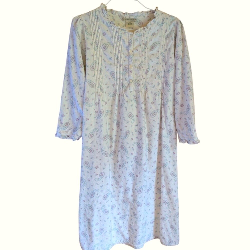 Vintage Laura Ashley Womens M Nightgown Paisley Flannel Cottagecore Prairie